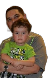 Jacob as a toddler, held by his dad